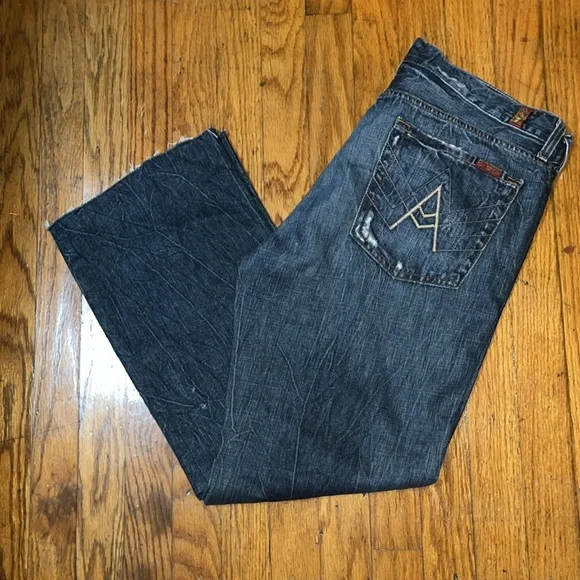 7 For All Mankind A Pocket Bootcut Blue Straight Jeans Size 34 - Picture 2 of 12